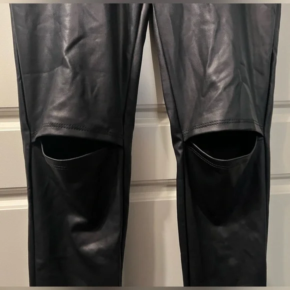 Faux Leather Leggings with Open Knee - Picture 3 of 5